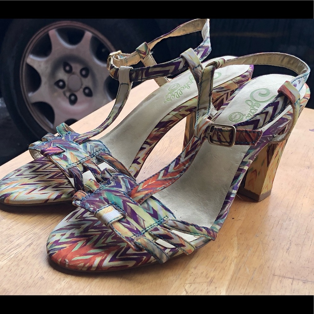 Saychelles Multicolor Ankle Strap Heels Sandals Size 6
